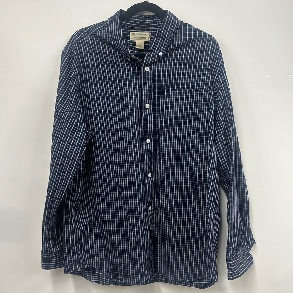 Duluth trading wrinkle fighter blue check long sleeve shirt XL